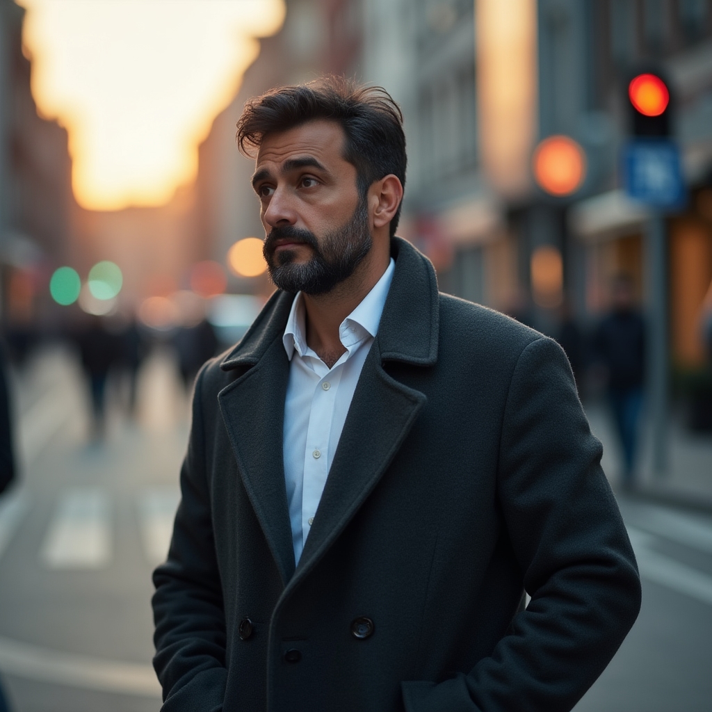 Eine Person steht an einer Weggabelung in einer städtischen Umgebung und schaut nachdenklich in die Ferne - Symbol für den Übergang in die Selbstständigkeit